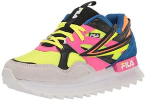 fila women's sandenal orbit sneaker, safety yellow/knockout pink/electric blue, 5.5