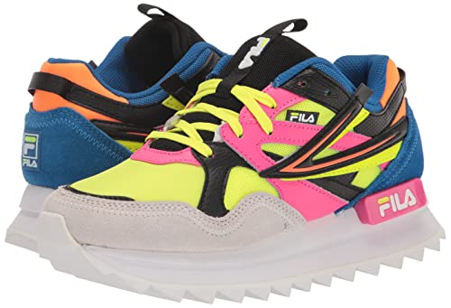 FILA Women's Sandenal Orbit Sneaker, Safety Yellow/Knockout Pink/Electric Blue, 5.5