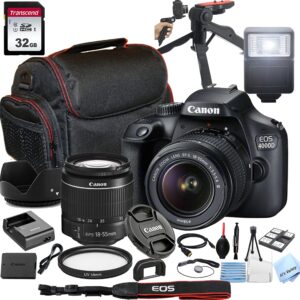 canon eos 4000d dslr camera with 18-55mm f/3.5-5.6 zoom lens,32gb memory, case,tripod w/hand grip and more(28pc bundle)