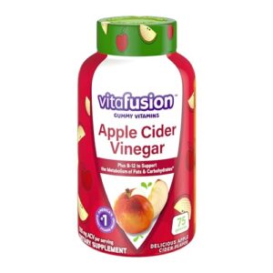 vitafusion apple cider vinegar gummies, 500mg apple cider vinegar per serving plus b vitamins, 75ct, natural apple cider flavor from america’s number one gummy vitamin brand