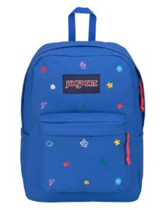jansport superbreak plus fx backpack - work, travel, or laptop bookbag with water bottle pocket, kidcore charms