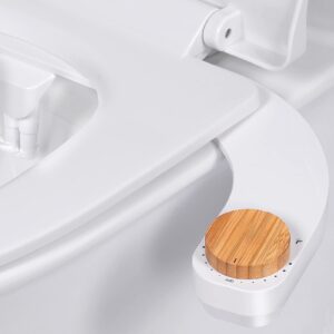 bidet toilet seat attachment - self cleaning water sprayer +adjustable pressure nozzle, easy install (classic, white/bamboo)