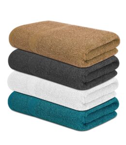 textila cotton bath towels - medium bath towel 24x48 inches - pack of 4 - multi color - soft and absorbent towels for bathroom, gym, pool, spa, hotel, home & hair wrap use