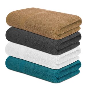 Textila Cotton Bath Towels - Medium Bath Towel 24x48 Inches - Pack of 4 - Multi Color - Soft and Absorbent Towels for Bathroom, Gym, Pool, Spa, Hotel, Home & Hair Wrap Use