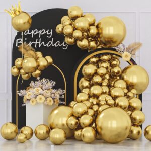 styirl 130pcs metallic gold balloons garland kit - gold latex balloons different sizes 18 12 10 5 inch party balloon kit for birthday party graduation baby shower wedding holiday balloon decoration