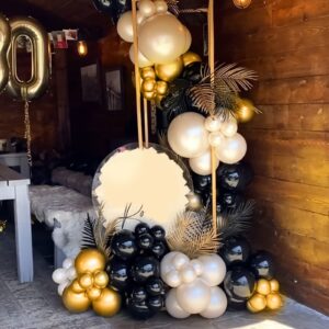 Styirl 130pcs Metallic Gold Balloons Garland Kit - Gold Latex Balloons Different Sizes 18 12 10 5 Inch Party Balloon Kit for Birthday Party Graduation Baby Shower Wedding Holiday Balloon Decoration