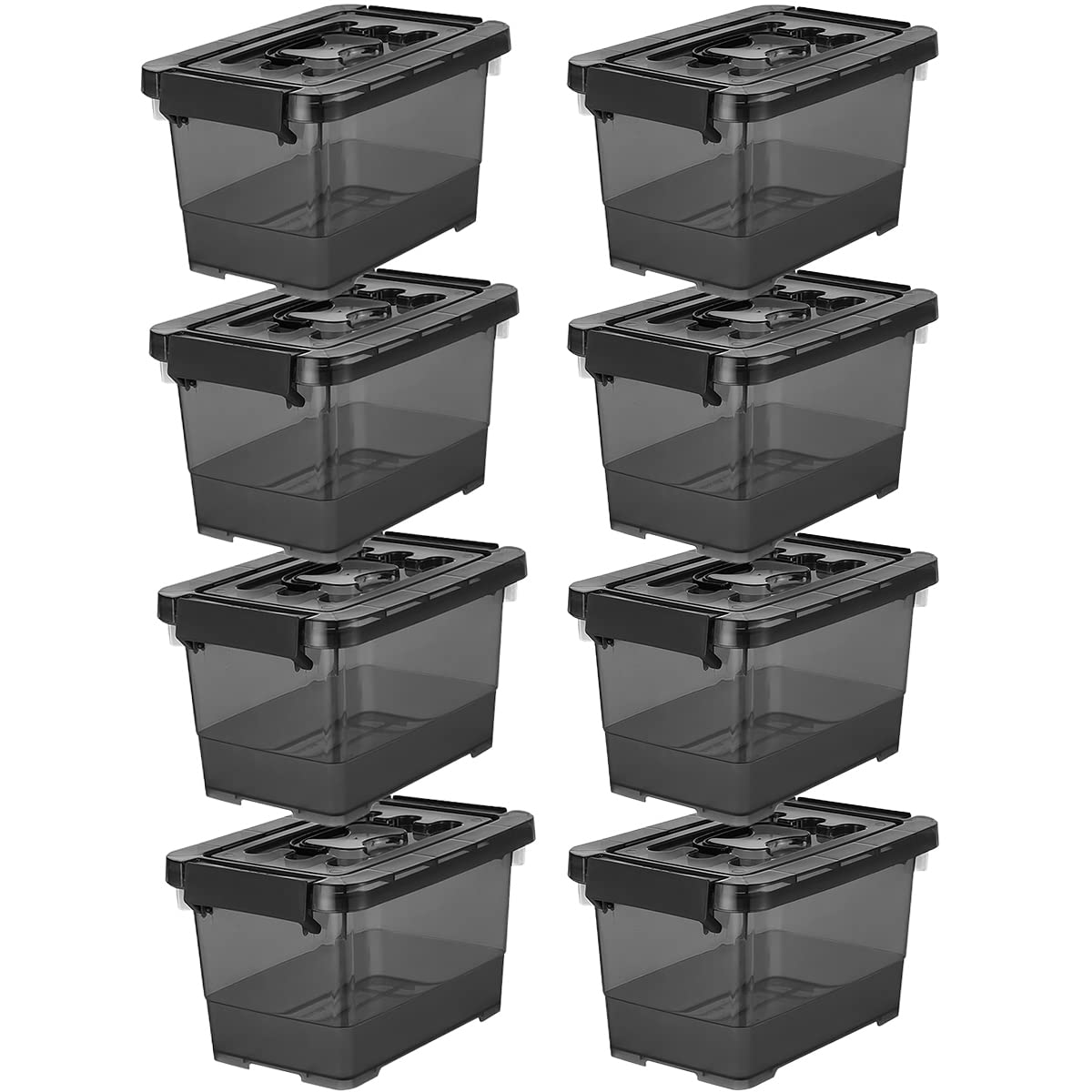 YYXB Black Plastic Storage Latch Bins, 8 Pack Clear Plastic Handle Box with Lids and Handle, Multi-Purpose, 4 Quart