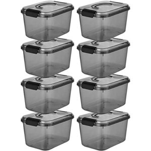 yyxb black latch box/bins with handle and lid, 8-pack plastic clear stackable latching box for storage, multi-purpose, 5l/5.5 quart