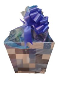 blue pixelated graduation birthday gift basket gaming gamer gift basket (filled gamer easter gift basket)