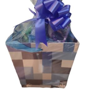 Blue Pixelated Graduation Birthday Gift Basket Gaming Gamer Gift Basket (Filled Gamer Easter Gift Basket)