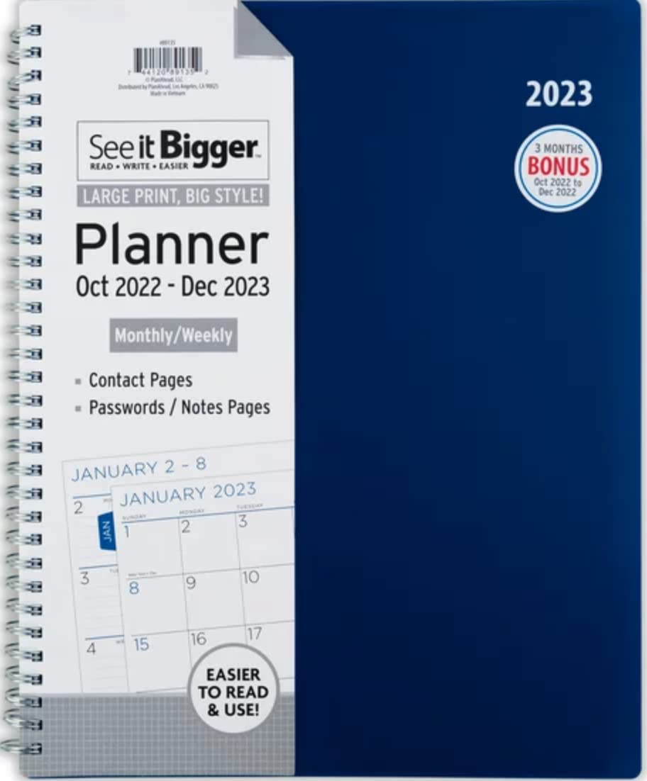 See It Bigger Monthly & Weekly Planner, October 2022 - December 2023 (5.75"x 8.75") Black