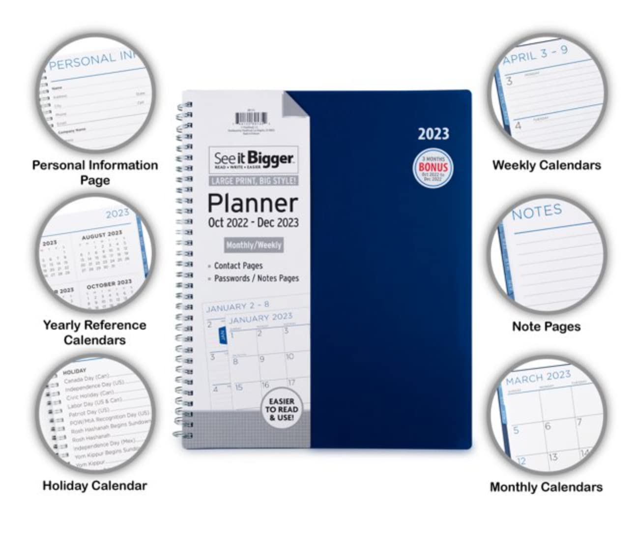 See It Bigger Monthly & Weekly Planner, October 2022 - December 2023 (5.75"x 8.75") Black