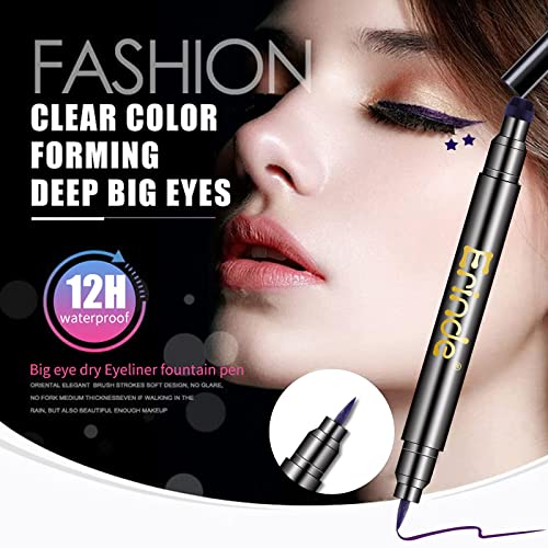 Erinde 6 Colors Double-headed Liquid Eyeliner Stamp Pen Set, Blue Red Pink Purple Green Black Colorful Winged Eye Liners for Women, Waterproof Long-Lasting Star Moon Heart Eye Face Makeup