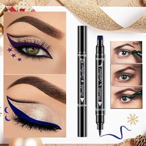 Erinde 6 Colors Double-headed Liquid Eyeliner Stamp Pen Set, Blue Red Pink Purple Green Black Colorful Winged Eye Liners for Women, Waterproof Long-Lasting Star Moon Heart Eye Face Makeup