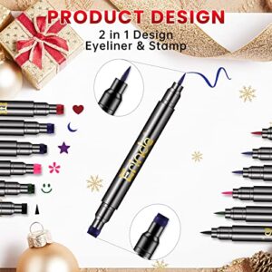 Erinde 6 Colors Double-headed Liquid Eyeliner Stamp Pen Set, Blue Red Pink Purple Green Black Colorful Winged Eye Liners for Women, Waterproof Long-Lasting Star Moon Heart Eye Face Makeup