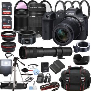 canon eos r7 mirrorless digital camera with rf-s 18-150mm f/3.5-6.3 is stm lens + 75-300mm f/4-5.6 iii lens + 50mm f/1.8 stm lens + 128gb memory + case + tripod + filters (43pc bundle)