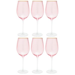 vikko décor wine glasses, set of 6 peach blown glass with gold rim, 14 ounce fancy wine glasses with stem for red and white wine, dishwasher safe goblets, decorative wine glasses