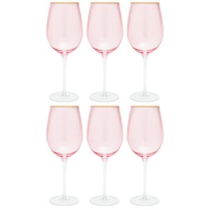 Vikko Décor Wine Glasses, Set of 6 Peach Blown Glass with Gold Rim, 14 Ounce Fancy Wine Glasses With Stem for Red and White Wine, Dishwasher Safe Goblets, Decorative Wine Glasses