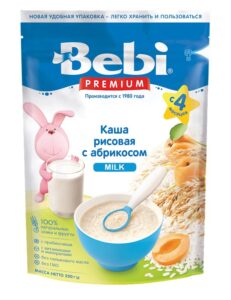 bebi premium rice apricot 200g from 4 months - ziplock packaging no gmo no palm oil, baby kasha milk cereal for babies, imported from europe