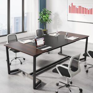 tribesigns 6ft conference table, 70.8l x 31.5w inch meeting table for office conference room, modern rectangular seminar training table, metal frame, rustic brown/black