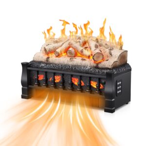 electric fireplace log heater, realistic flame and ember bed, portable, infrared, thermostat 750w/1500w…