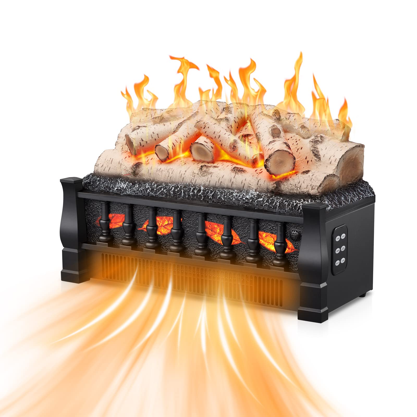 Electric Fireplace Log Heater, Realistic Flame and Ember Bed, Portable, Infrared, Thermostat 750W/1500W…
