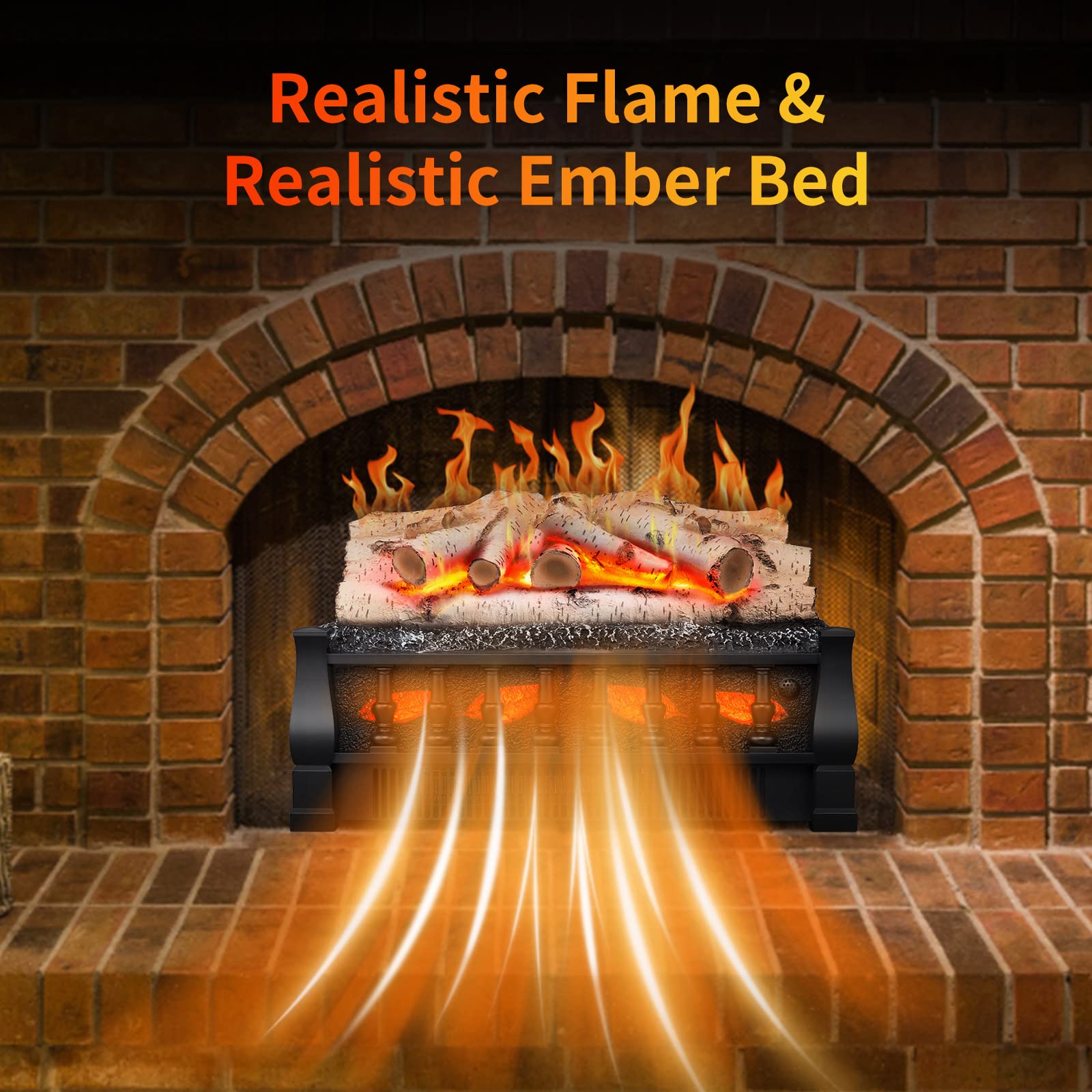 Electric Fireplace Log Heater, Realistic Flame and Ember Bed, Portable, Infrared, Thermostat 750W/1500W…