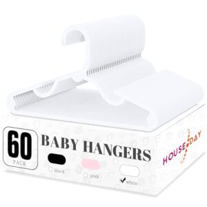 house day plastic baby hangers for closet 60 pack, durable plastic kids hangers for baby clothes, thin & compact childrens hangers, space saving white baby hangers, small hangers for kids clothes