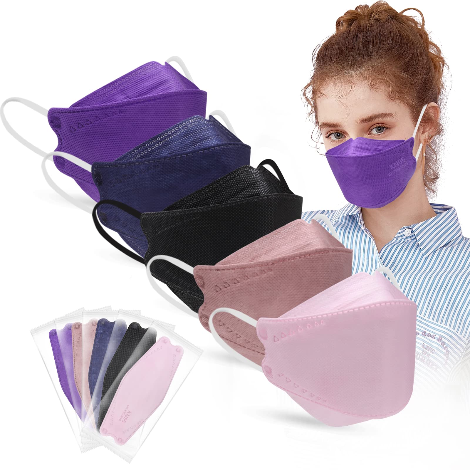 POQCCT KN95 Face Masks 50 Pack Tie Dye Breathable Safety Respirator 4 Layers Multicolor Cup Dust Disposable KN95 Mask Protection For Adult