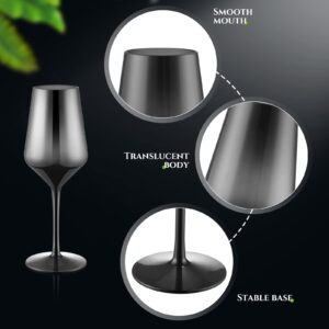 Mumufy 12 Pcs Stemmed Wine Glasses Black Plastic Stemmed Drinking Glasses 14 oz Glasses Drinkware Reusable Wine Glasses Set Wine Glassware for Party Wedding Restaurant Anniversary Birthday