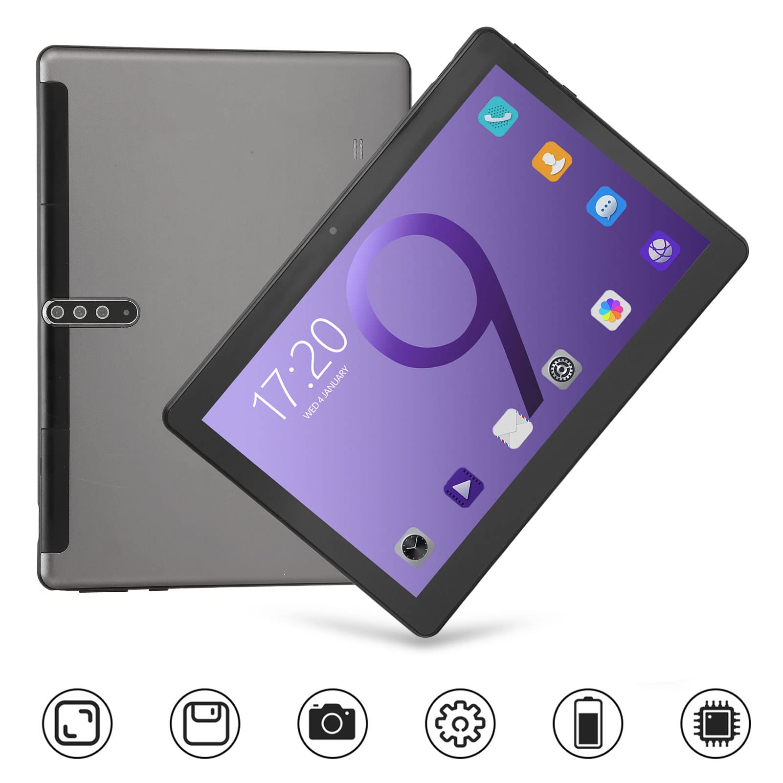 10.1 Inch Tablet Gray - 1960x1080 IPS HD Display, Kids Educational Tablet, 4GB RAM 64GB ROM, 10 Core Processor, 5MP + 13MP, Slim Metal Design, 8800mAh Long Lasting Battery