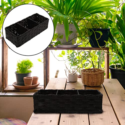 PATKAW Home Decor Rectangular Baskets with 3 Compartments Hand Woven Shelf Baskets Sundries Bin Baskets Organizer for Shelves Coffee Table (Black) Toilet Paper Holder