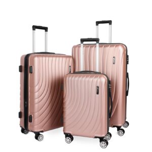m camel mountain luggage sets 3 piece lightweight durable expandable hard shell suitcase set with tsa lock double spinner wheels - rose gold