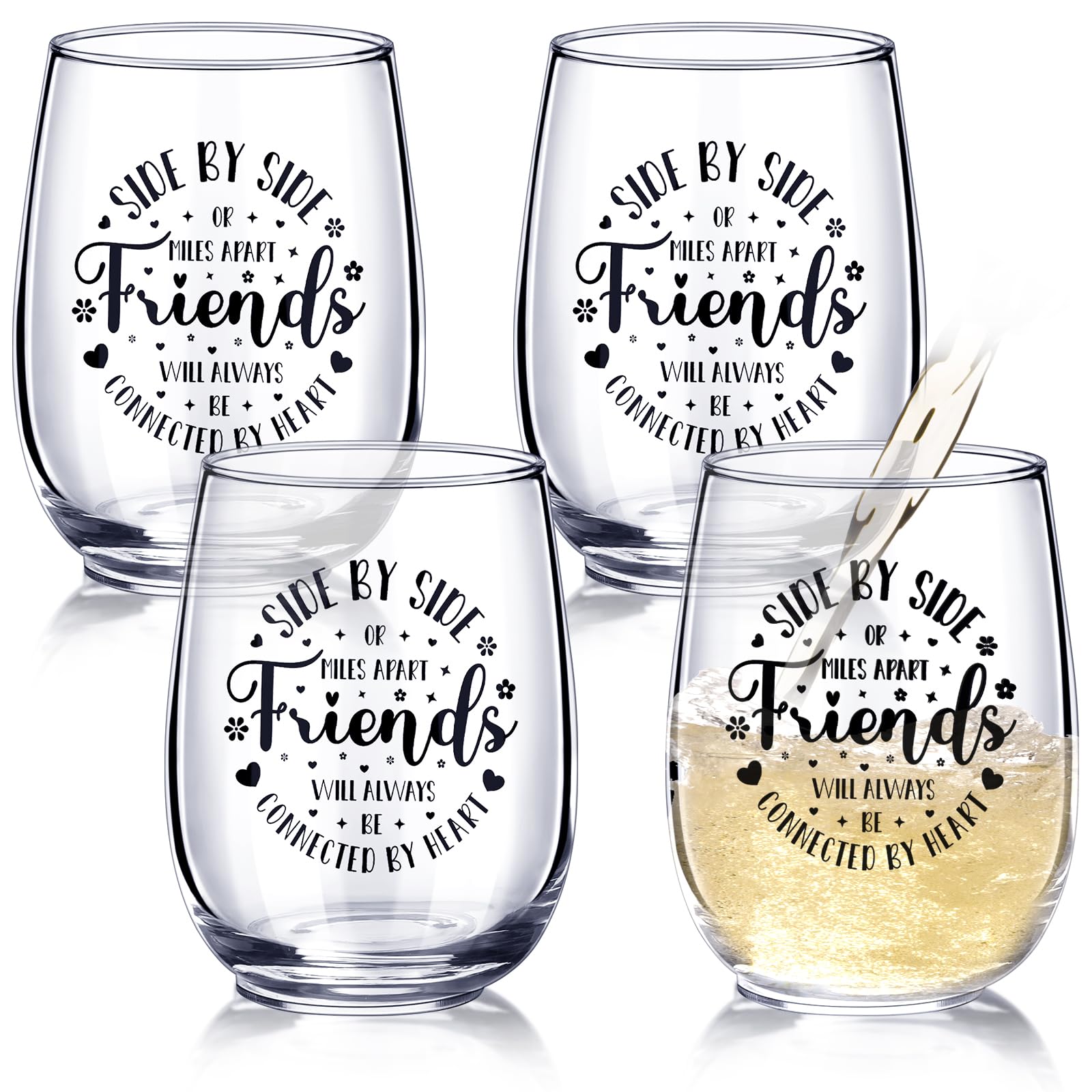 Irenare 4 Pcs Friends Wine Glasses, 15 oz Wine Glasses Gift for Women Friendship Gifts Birthday Gifts for Women, Sister, Mom, Grandma, Nana, Her