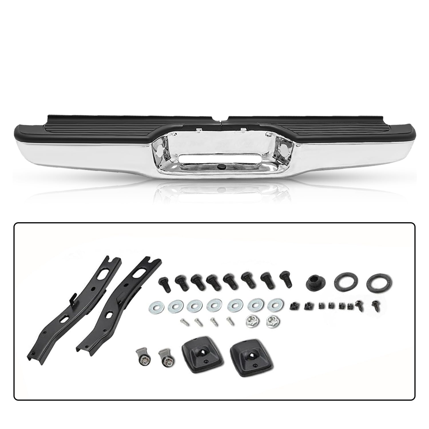 SOCKIR Rear Bumper Assembly Fit for 1995-2004 Toyota Tacoma Chrome Steel