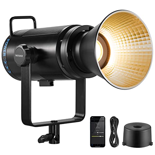 NEEWER CB200B 210W LED Video Light with 2.4G/APP Remote Control, All Metal Bi Color COB Continuous Output Lighting with Bowens Mount 90000Lux/1m 2700K-6500K CRI/TLCI97+ 12 Effects for Video Recording