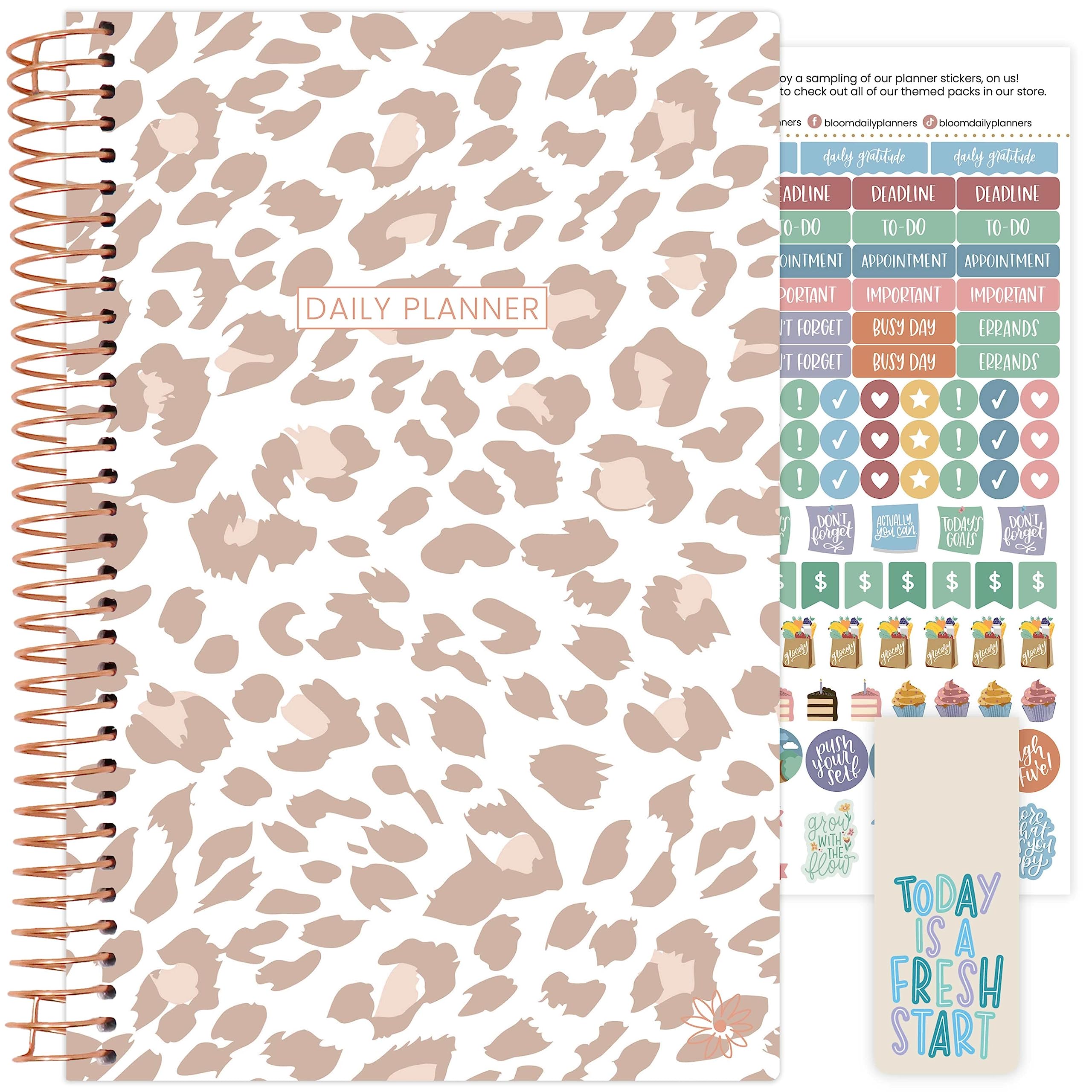 bloom daily planners UNDATED Calendar Year Day Planner - Passion/Goal Organizer - Start Anytime Monthly/Weekly Agenda Book with Tabs (January to December) - 5.5" x 8.25" - Tan Leopard