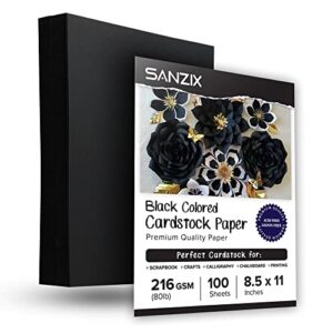 sanzix 100 sheets black cardstock 8.5 x 11 inch thick paper, 80lb. 216 gsm heavy weight printer paper, cardstock for invitations, menus, calligraphy, stationery printing, scrapbook, crafts, diy cards