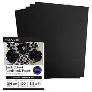 SANZIX 100 Sheets Black Cardstock 8.5 x 11 Inch Thick Paper, 80lb. 216 GSM Heavy Weight Printer Paper, Cardstock for Invitations, Menus, Calligraphy, Stationery Printing, Scrapbook, Crafts, DIY Cards
