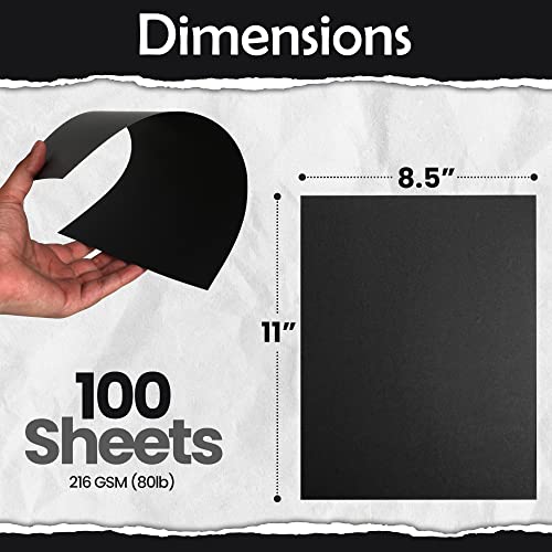 SANZIX 100 Sheets Black Cardstock 8.5 x 11 Inch Thick Paper, 80lb. 216 GSM Heavy Weight Printer Paper, Cardstock for Invitations, Menus, Calligraphy, Stationery Printing, Scrapbook, Crafts, DIY Cards