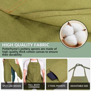 Potterhyme Full Coverage Pottery Apron Split Leg - 100% Cotton Canvas Potter's Aprons For Men & Women - For Ceramic Wheel Throwing, Woodturning, Painting, Leather Carving, and Clay or Tattoo Artists