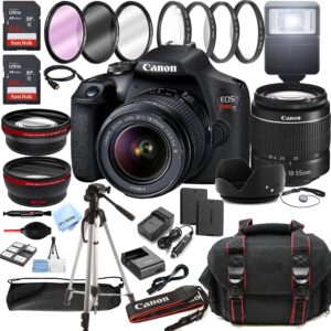 canon eos rebel t7 / 2000d dslr camera w/ef-s 18-55mm f/3.5-5.6 zoom lens + 128gb memory + case + tripod + filters (36pc bundle)