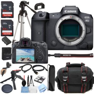 canon eos r5 mirrorless digital camera (body only) + al’s variety accessories includes: 2x 64gb memory + case + tripod + grip pod + hdmi cable + more (22pc bundle)