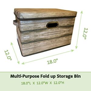 KB X-Large Extra Large Collapsible Fabric Storage Bin with Lid, Foldable Storage Basket, Stackable Box Organizer Container for Closet, Office, Bedroom, Living Room (Set of 5 Bins, Reclaimed Wood)