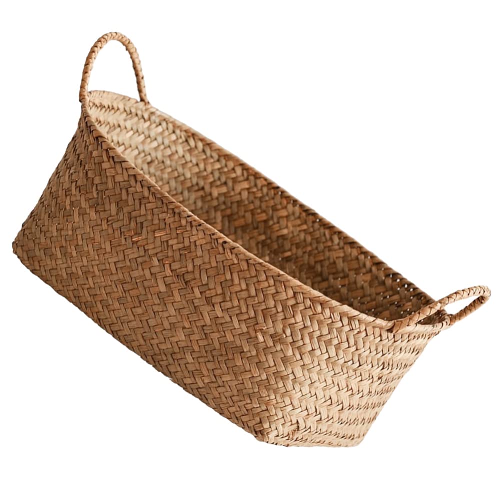 Zerodeko Straw Storage Basket Fruit Serving Basket Woven Storage Basket Wicker Storage Basket Rattan Storage Baskets Storage Bins with Lids Woven Basket Decor Fashion Iron Laundry Basket