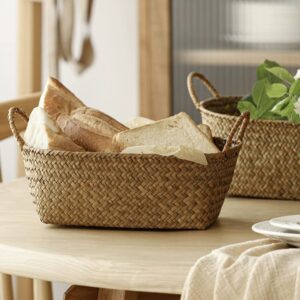 Zerodeko Straw Storage Basket Fruit Serving Basket Woven Storage Basket Wicker Storage Basket Rattan Storage Baskets Storage Bins with Lids Woven Basket Decor Fashion Iron Laundry Basket