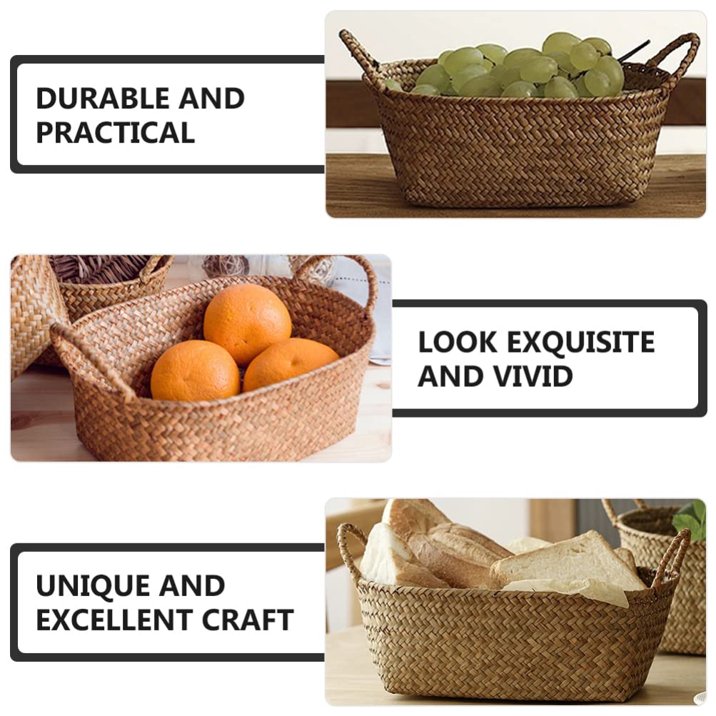 Zerodeko Straw Storage Basket Fruit Serving Basket Woven Storage Basket Wicker Storage Basket Rattan Storage Baskets Storage Bins with Lids Woven Basket Decor Fashion Iron Laundry Basket