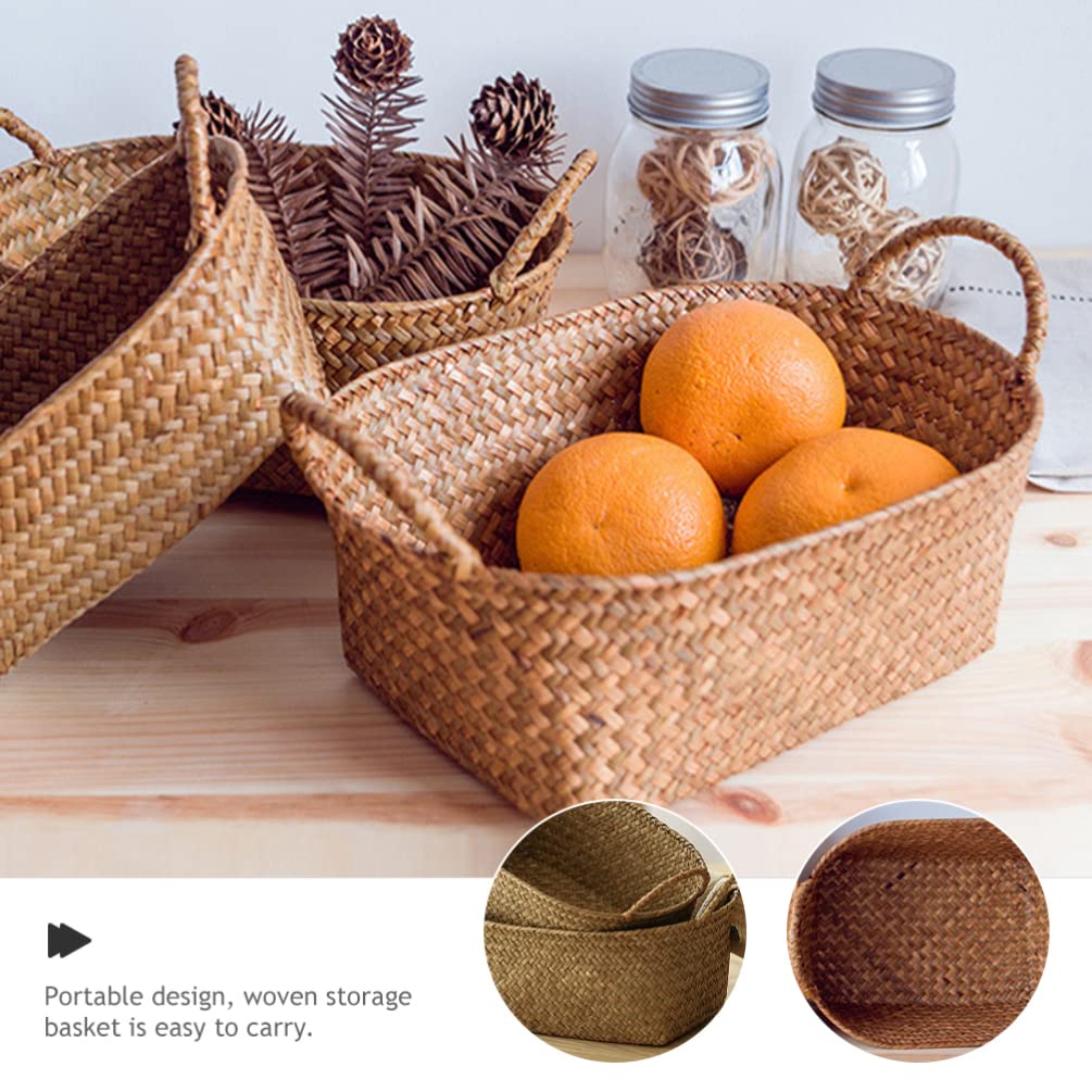 Zerodeko Straw Storage Basket Fruit Serving Basket Woven Storage Basket Wicker Storage Basket Rattan Storage Baskets Storage Bins with Lids Woven Basket Decor Fashion Iron Laundry Basket