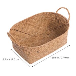 Zerodeko Straw Storage Basket Fruit Serving Basket Woven Storage Basket Wicker Storage Basket Rattan Storage Baskets Storage Bins with Lids Woven Basket Decor Fashion Iron Laundry Basket