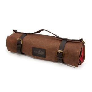dickies chef knife roll bag portable organizer and cutlery storage roll, waxed canvas and leather, medium